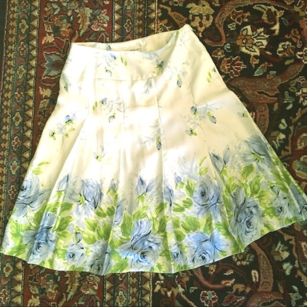 Nine West Blue Rose Garden Floral Silk Skirt